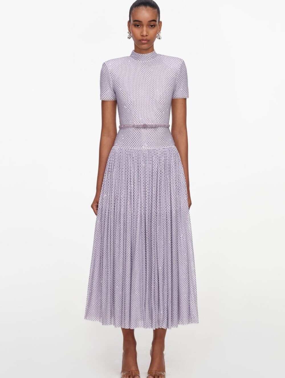 Self Portrait Lilac Rhinestone Midi Dress - Picture 1 of 13